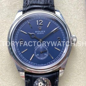 8+ Factory Rolex 1908 52509 39mm White Gold Leather Strap Arabic Numerals Blue Dial
