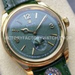 8+ Factory Rolex 1908 M52508 39mm Yellow Gold Leather Strap Arabic Numerals Green Dial