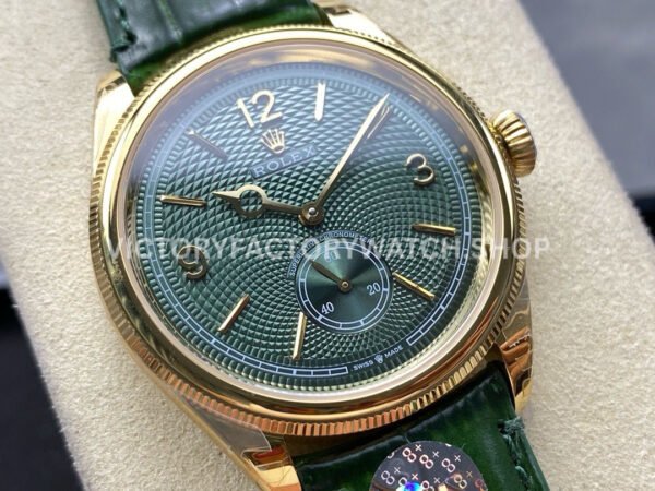 8+ Factory Rolex 1908 M52508 39mm Yellow Gold Leather Strap Arabic Numerals Green Dial