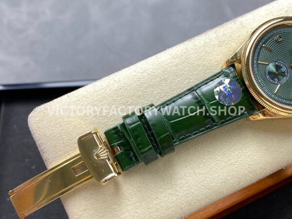8+ Factory Rolex 1908 M52508 39mm Yellow Gold Leather Strap Arabic Numerals Green Dial