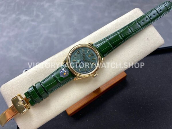 8+ Factory Rolex 1908 M52508 39mm Yellow Gold Leather Strap Arabic Numerals Green Dial