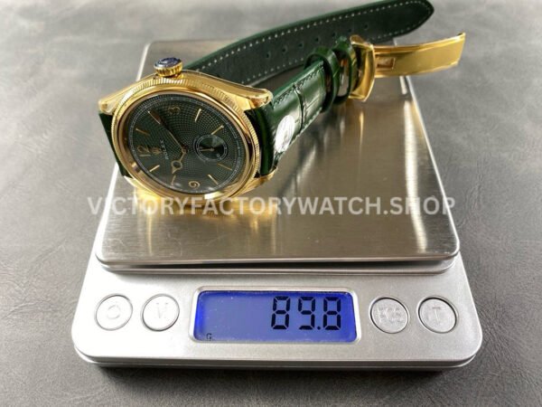 8+ Factory Rolex 1908 M52508 39mm Yellow Gold Leather Strap Arabic Numerals Green Dial