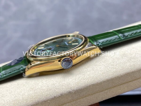 8+ Factory Rolex 1908 M52508 39mm Yellow Gold Leather Strap Arabic Numerals Green Dial