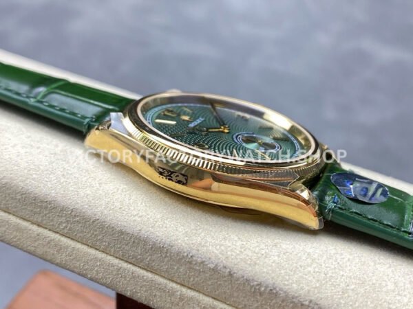 8+ Factory Rolex 1908 M52508 39mm Yellow Gold Leather Strap Arabic Numerals Green Dial