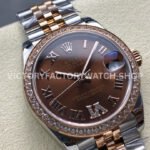 8+ Factory Counterweight Rolex Datejust 278381RBR-0006 31mm Diamond Rose Gold Bezel Half Rose Gold Diamond Roman Numerals Brown Dial Jubilee
