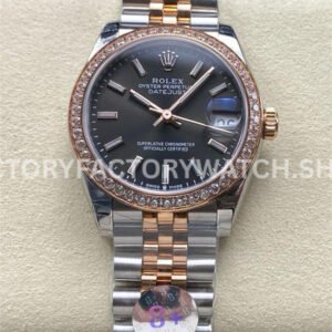 8+ Factory Rolex Counterweight Datejust 278381RBR-0018 31mm Diamond Rose Gold Bezel Half Rose Gold Grey Dial Jubilee