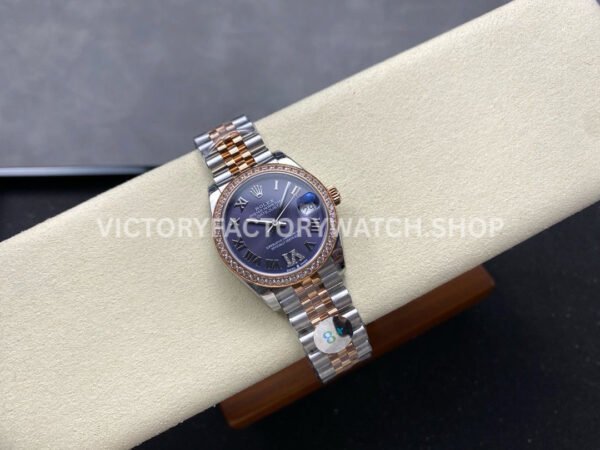 8+ Factory Counterweight Rolex Datejust 278381RBR-0020 31mm Diamond Rose Gold Bezel Half Rose Gold Diamond Roman Numerals Purple Dial Jubilee