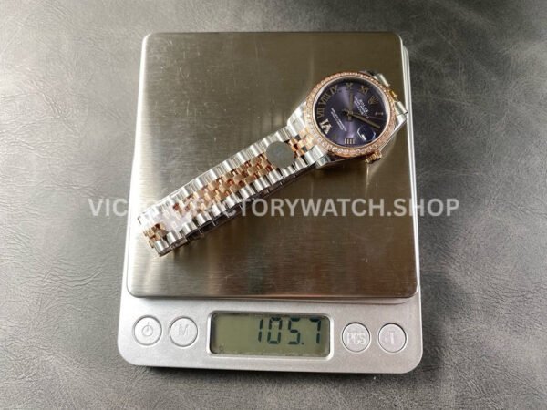 8+ Factory Counterweight Rolex Datejust 278381RBR-0020 31mm Diamond Rose Gold Bezel Half Rose Gold Diamond Roman Numerals Purple Dial Jubilee