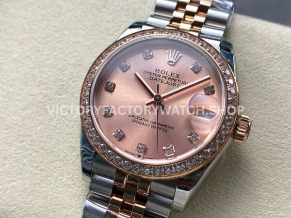 8+ Factory Counterweight Rolex Datejust 278381RBR-0024 31mm Diamond Rose Gold Bezel Half Rose Gold Diamond Pink Dial Jubilee
