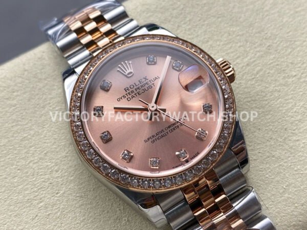 8+ Factory Counterweight Rolex Datejust 278381RBR-0024 31mm Diamond Rose Gold Bezel Half Rose Gold Diamond Pink Dial Jubilee
