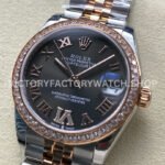 8+ Factory Counterweight Rolex Datejust 278381RBR-0030 31mm Diamond Rose Gold Bezel Half Rose Gold Diamond Roman Numerals Grey Dial Jubilee