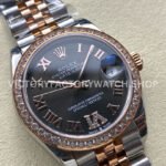 8+ Factory Counterweight Rolex Datejust 278381RBR-0030 31mm Diamond Rose Gold Bezel Half Rose Gold Diamond Roman Numerals Grey Dial Jubilee