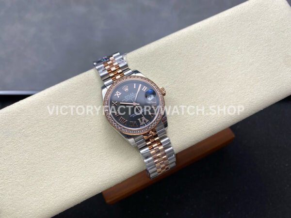 8+ Factory Counterweight Rolex Datejust 278381RBR-0030 31mm Diamond Rose Gold Bezel Half Rose Gold Diamond Roman Numerals Grey Dial Jubilee