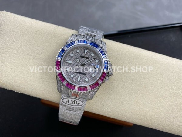 AMG Factory Rolex Submariner 116610 40mm Blue Red Diamond Bezel Full 904L Diamond Diamond Dial