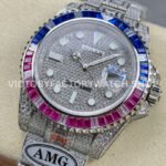 AMG Factory Rolex Submariner 116610 40mm Blue Red Diamond Bezel Full 904L Diamond Diamond Dial