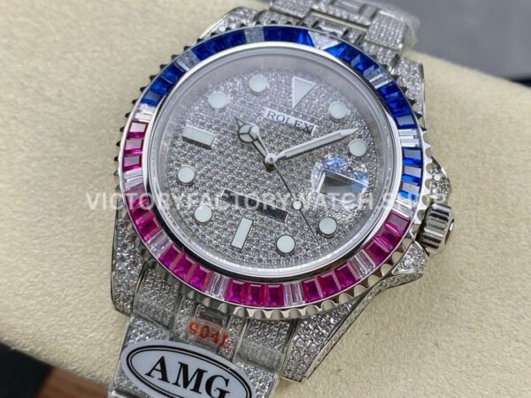 AMG Factory Rolex Submariner 116610 40mm Blue Red Diamond Bezel Full 904L Diamond Diamond Dial