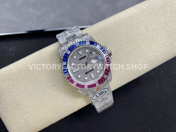 AMG Factory Rolex Submariner 116610 40mm Blue Red Diamond Bezel Full 904L Diamond Diamond Dial