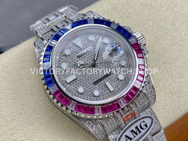 AMG Factory Rolex Submariner 116610 40mm Blue Red Diamond Bezel Full 904L Diamond Diamond Dial