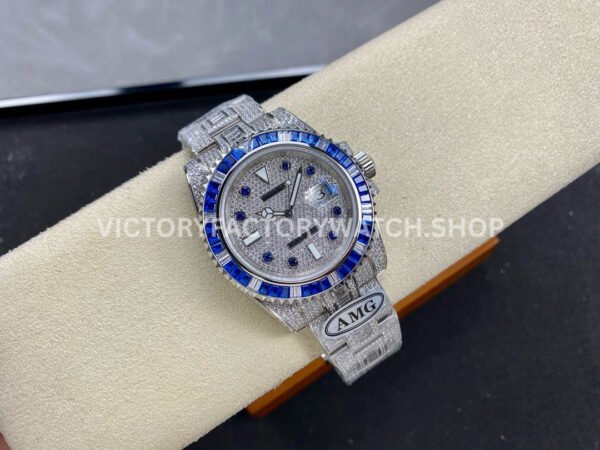 AMG Factory Rolex Submariner 116610 40mm Blue White Diamond Bezel Full 904L Diamond Blue Word Pin Diamond Dial