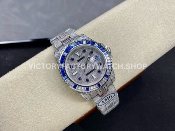 AMG Factory Rolex Submariner 116610 40mm Blue White Diamond Bezel Full 904L Diamond Blue Word Pin Diamond Dial