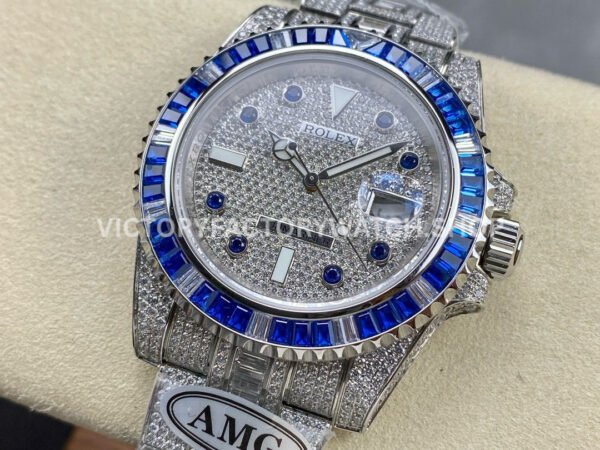 AMG Factory Rolex Submariner 116610 40mm Blue White Diamond Bezel Full 904L Diamond Blue Word Pin Diamond Dial