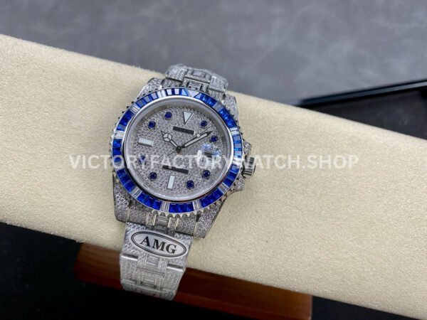 AMG Factory Rolex Submariner 116610 40mm Blue White Diamond Bezel Full 904L Diamond Blue Word Pin Diamond Dial