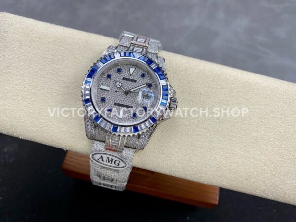 AMG Factory Rolex Submariner 116610 40mm Blue White Diamond Bezel Full 904L Diamond Blue Word Pin Diamond Dial