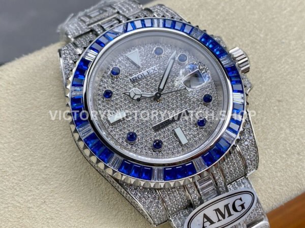 AMG Factory Rolex Submariner 116610 40mm Blue White Diamond Bezel Full 904L Diamond Blue Word Pin Diamond Dial