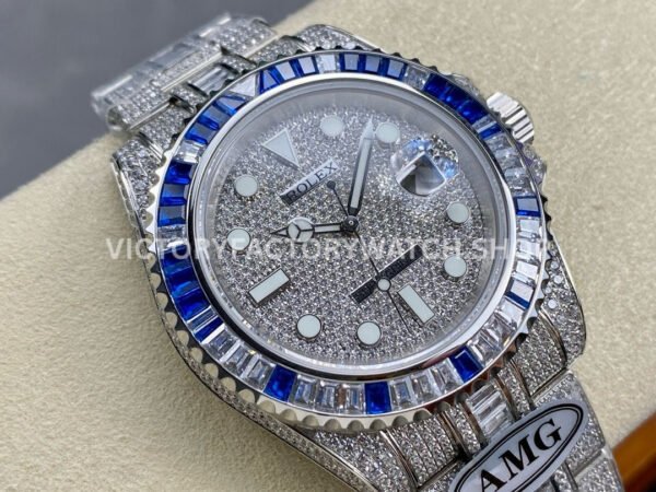 AMG Factory Rolex Submariner 116610 40mm Blue White Diamond Bezel Full 904L Diamond Diamond Dial