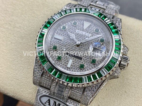 AMG Factory Rolex Submariner 116610 40mm Green White Diamond Bezel Full 904L Diamond Green Word Pin Diamond Dial