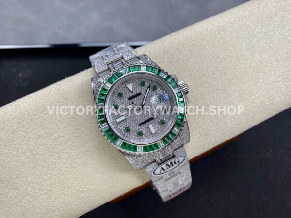 AMG Factory Rolex Submariner 116610 40mm Green White Diamond Bezel Full 904L Diamond Green Word Pin Diamond Dial