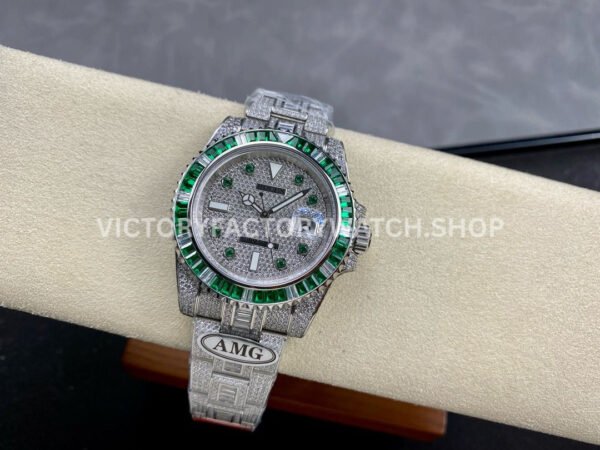 AMG Factory Rolex Submariner 116610 40mm Green White Diamond Bezel Full 904L Diamond Green Word Pin Diamond Dial
