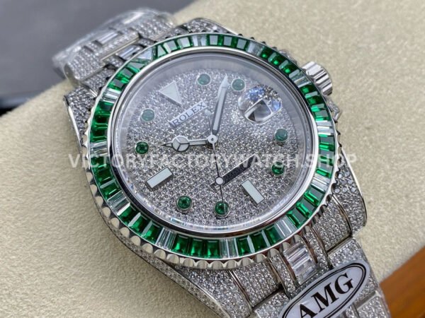 AMG Factory Rolex Submariner 116610 40mm Green White Diamond Bezel Full 904L Diamond Green Word Pin Diamond Dial