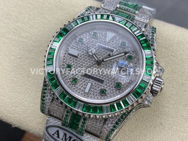 AMG Factory Rolex Submariner 116610 40mm Green White Diamond Bezel Full 904L Green Diamond Green Word Pin Diamond Dial