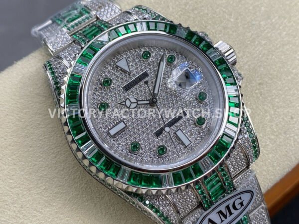 AMG Factory Rolex Submariner 116610 40mm Green White Diamond Bezel Full 904L Green Diamond Green Word Pin Diamond Dial