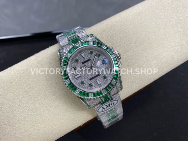 AMG Factory Rolex Submariner 116610 40mm Green White Diamond Bezel Full 904L Green Diamond Green Word Pin Diamond Dial