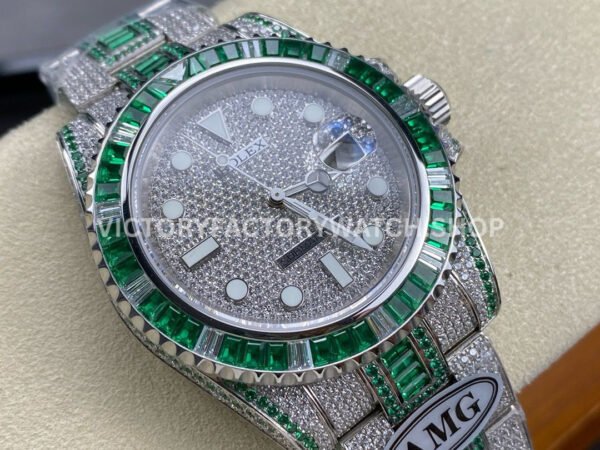 AMG Factory Rolex Submariner 116610 40mm Green White Diamond Bezel Full 904L Green Diamond, Diamond Dial