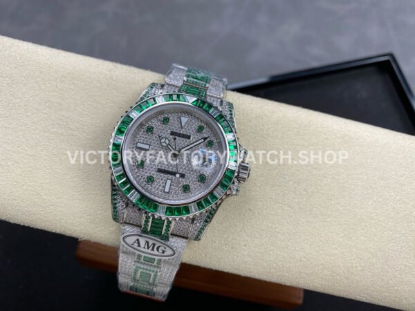 AMG Factory Rolex Submariner 116610 40mm Green White Diamond Bezel Full 904L Green Diamond Green Word Pin Diamond Dial