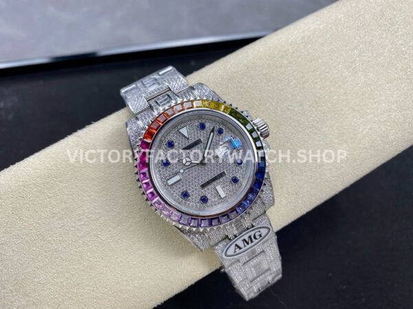 AMG Factory Rolex Submariner 116610 40mm Rainbow Diamond Bezel Full 904L Diamond Blue Word Pin Diamond Dial