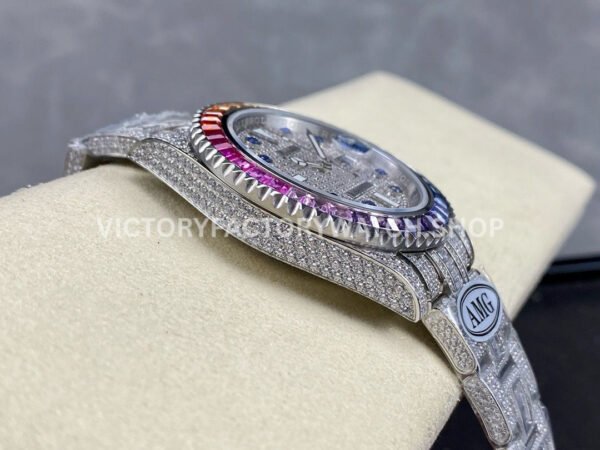 AMG Factory Rolex Submariner 116610 40mm Rainbow Diamond Bezel Full 904L Diamond Blue Word Pin Diamond Dial