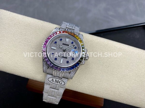 AMG Factory Rolex Submariner 116610 40mm Rainbow Diamond Bezel Full 904L Diamond Blue Word Pin Diamond Dial