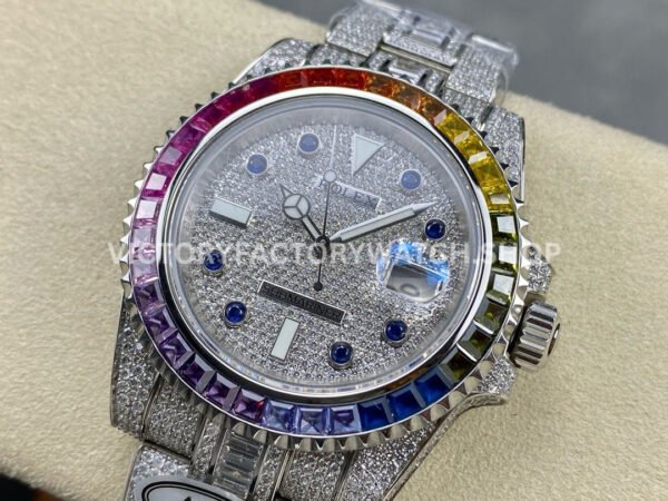 AMG Factory Rolex Submariner 116610 40mm Rainbow Diamond Bezel Full 904L Diamond Blue Word Pin Diamond Dial