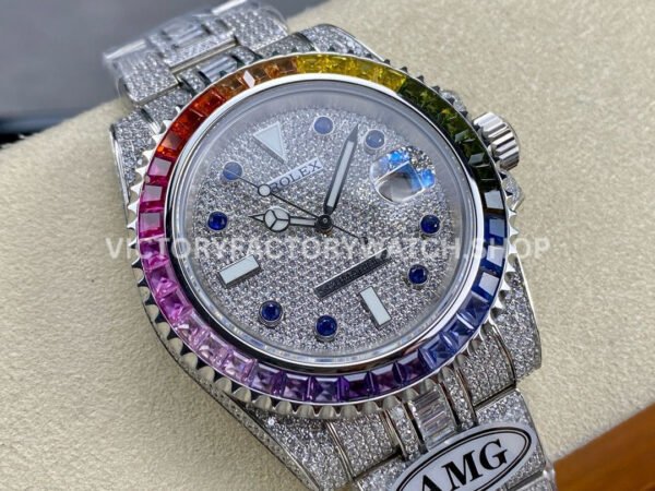 AMG Factory Rolex Submariner 116610 40mm Rainbow Diamond Bezel Full 904L Diamond Blue Word Pin Diamond Dial