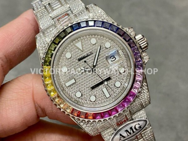 AMG Factory Rolex Submariner 116610 40mm Rainbow Diamond Bezel Full 904L Diamond Diamond Dial