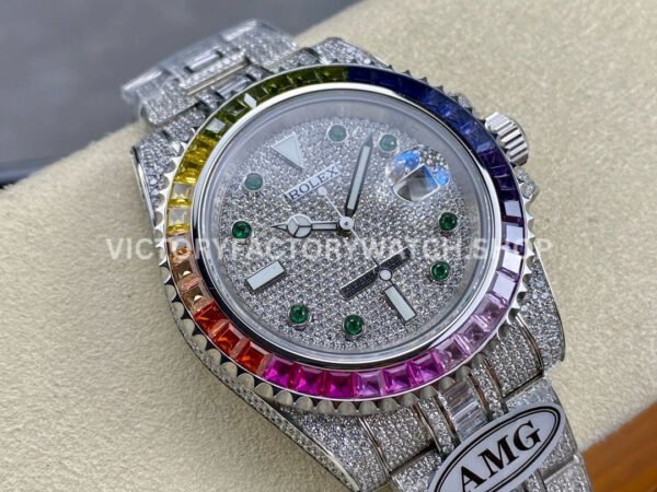 AMG Factory Rolex Submariner 116610 40mm Rainbow Diamond Bezel Full 904L Diamond Green Word Pin Diamond Dial