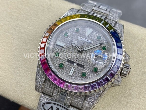 AMG Factory Rolex Submariner 116610 40mm Rainbow Diamond Bezel Full 904L Diamond Green Word Pin Diamond Dial