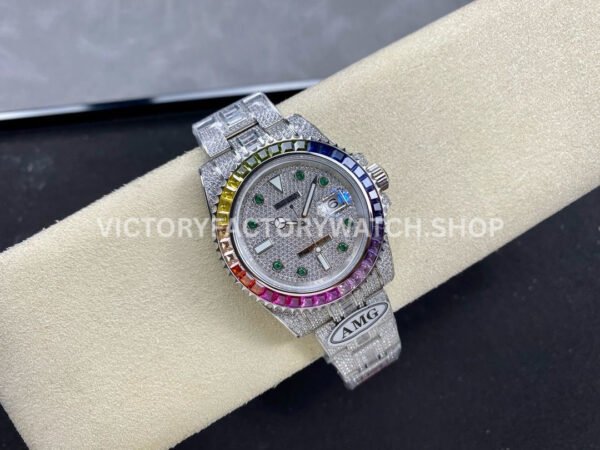 AMG Factory Rolex Submariner 116610 40mm Rainbow Diamond Bezel Full 904L Diamond Green Word Pin Diamond Dial