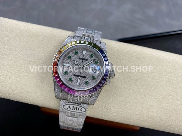 AMG Factory Rolex Submariner 116610 40mm Rainbow Diamond Bezel Full 904L Diamond Green Word Pin Diamond Dial