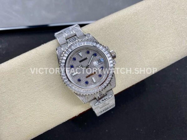 AMG Factory Rolex Submariner 116610 40mm White Diamond Bezel Full 904L Diamond Blue Word Pin Diamond Dial