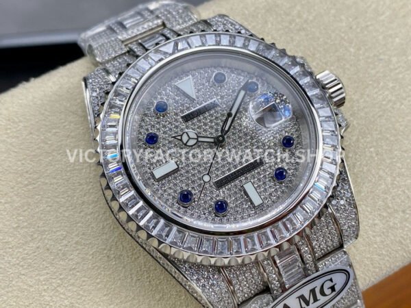 AMG Factory Rolex Submariner 116610 40mm White Diamond Bezel Full 904L Diamond Blue Word Pin Diamond Dial
